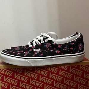 Vans Black and Pink Floral Canvas Shoes